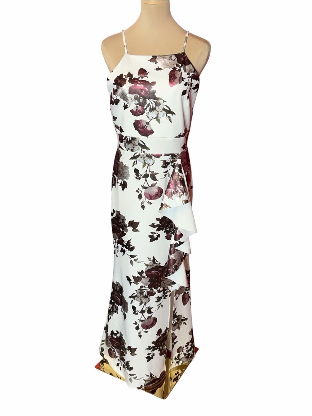 Sweet Storm White Burgundy Floral Maxi Dress Size Large